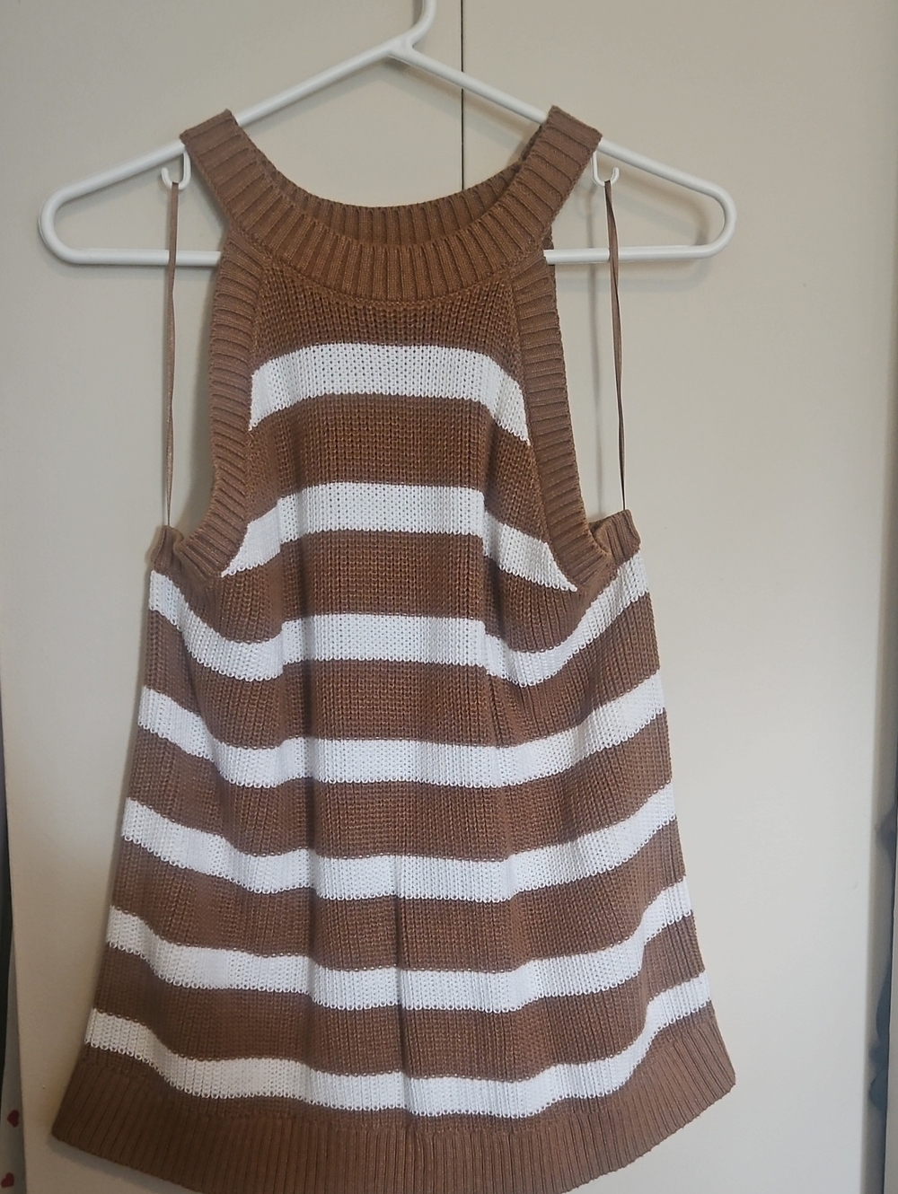 Old Navy Brown & White Striped Knit Halter Dress